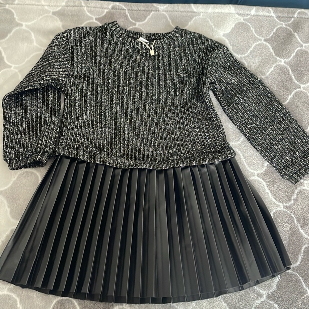 Zara sweater dress faux leather skirt